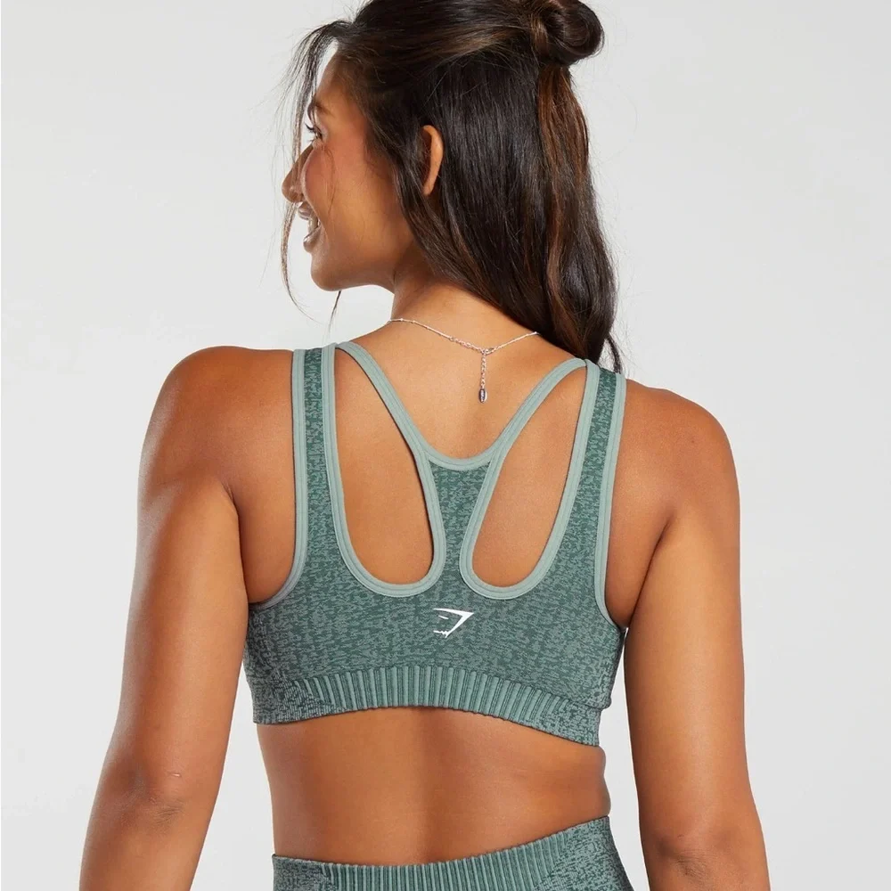 Women’s | Gymshark Seamless Scoop Sports Bra Medium Support, Marl Green | Medium